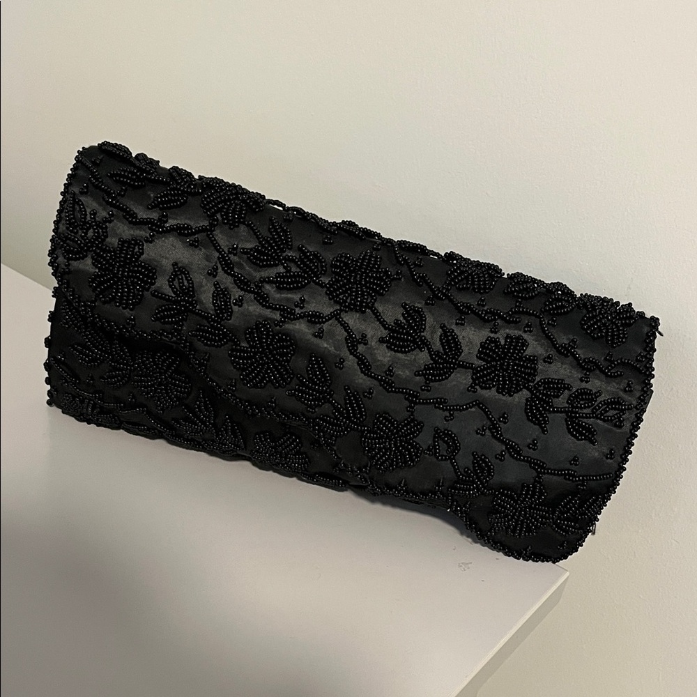 Goldco Vintage Black Floral Beaded Clutch
